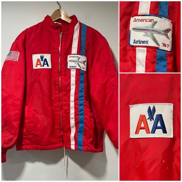 Vintage 1970s American Airlines Red Bomber Full Zip Up Jacket Size Medium JL - Picture 1 of 16